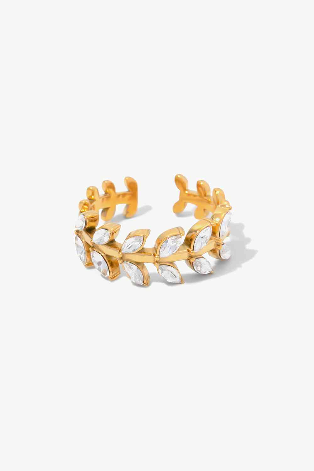 Inlaid Zircon Leaf Open Ring