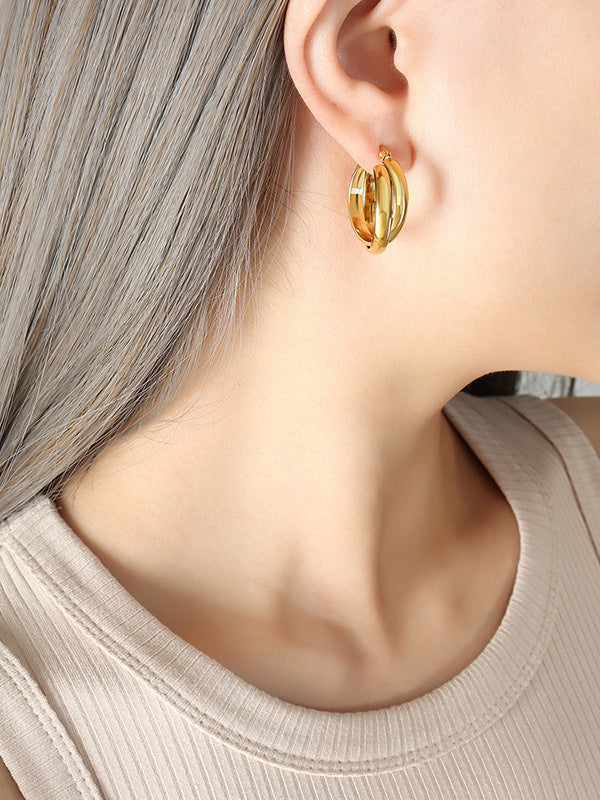 18K Gold-Plated Titanium Steel Huggie Earrings